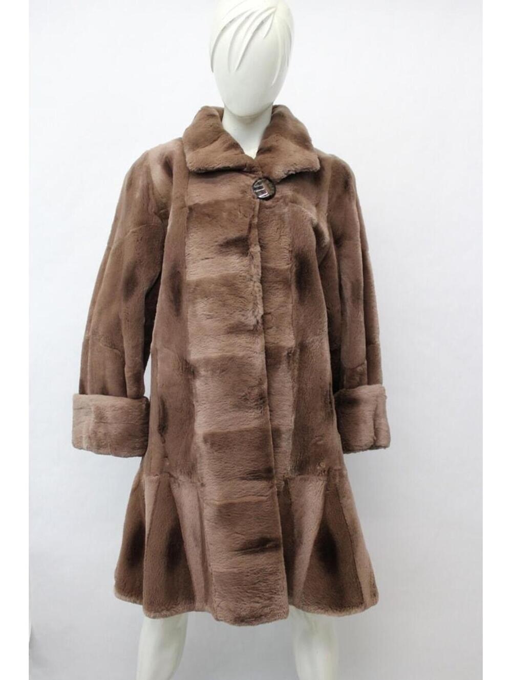Excellent Taupe Brown Sheared Muskrat Fur Coat Jacket Women Woman Size 6 Small